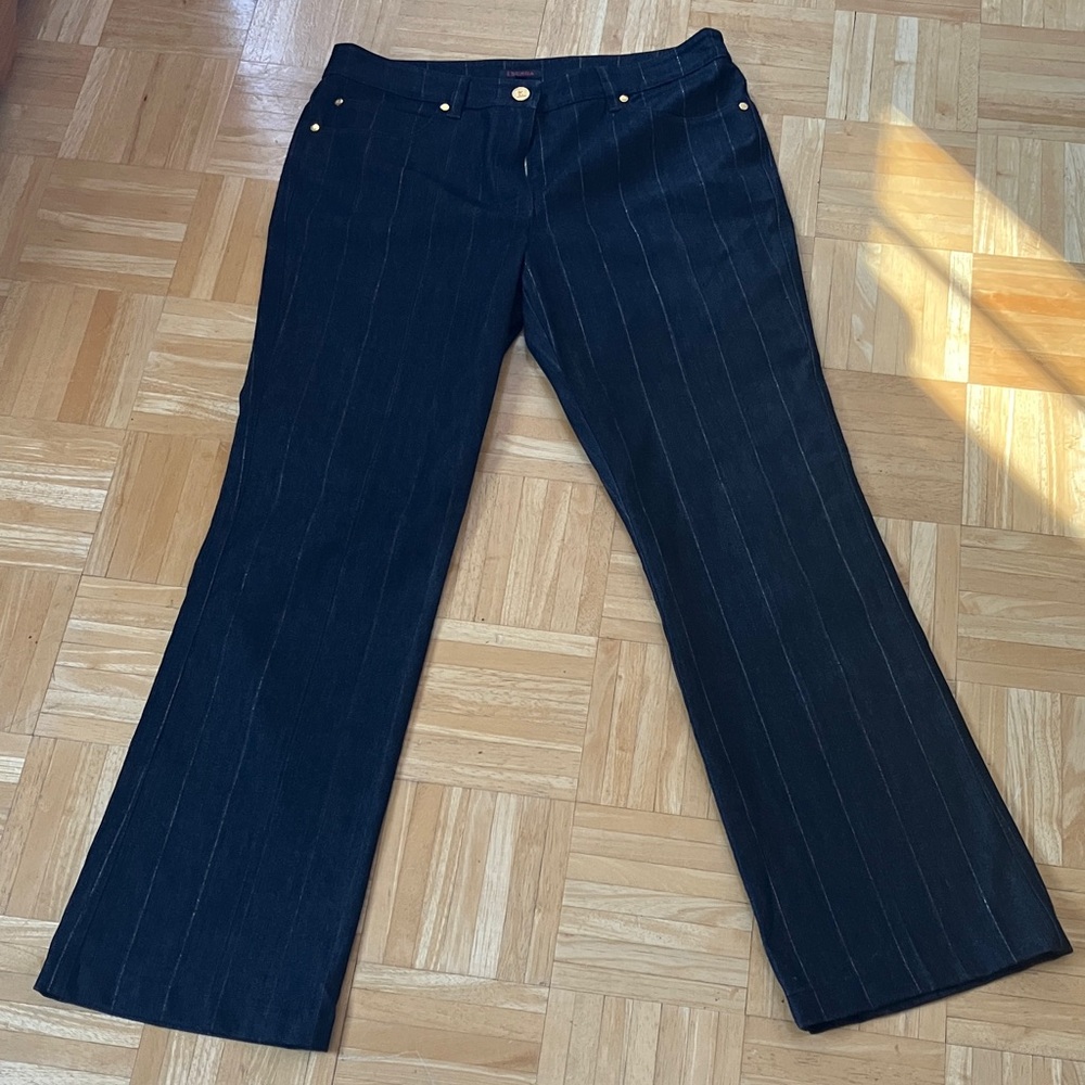 Escada Navy Trouser Jeans with gold pinstripes & buttons size 40 (10) EUC